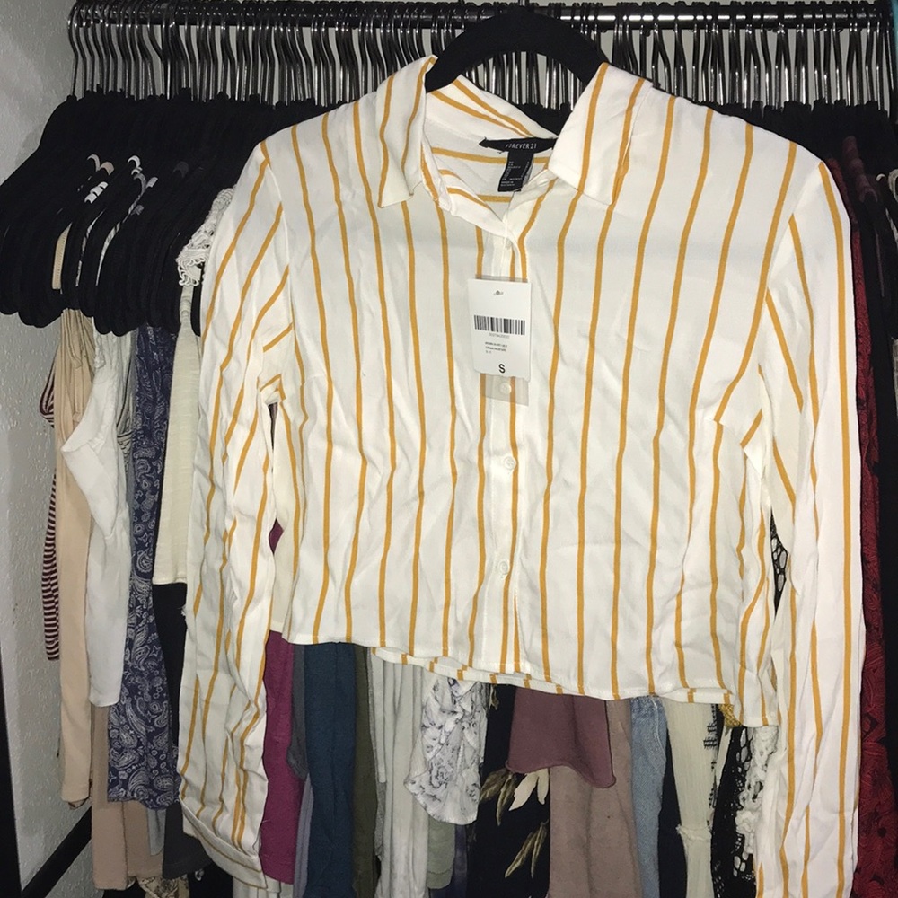 Cropped Striped Button Up Shirt